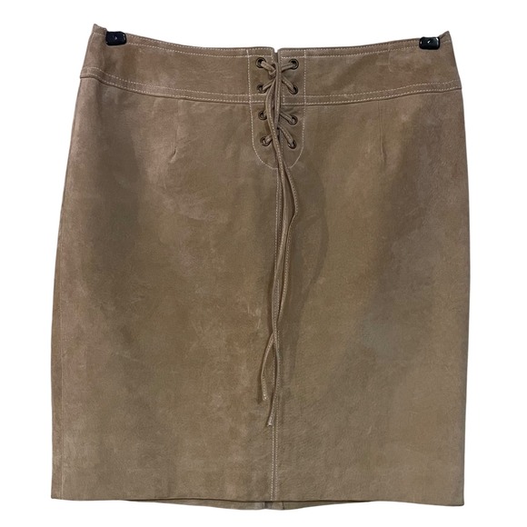 Doncaster Dresses & Skirts - Doncaster Tan Suede Leather Lace‎ Up Front Mini Skirt Western Coastal Cowgirl 8